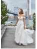 Off Shoulder Beaded Ivory Lace Tulle Sparkling Wedding Dress